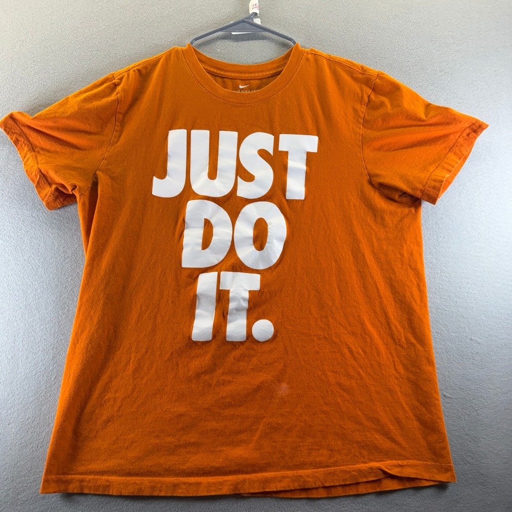 Nike Just Do It Graphic T-Shirt Mens Large Orange Short Sleeve Crewneck Tee